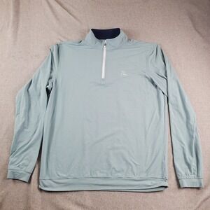 Rhoback Sweater Mens Medium Green Striped 1/4 Zip Pullover Performance Stretch
